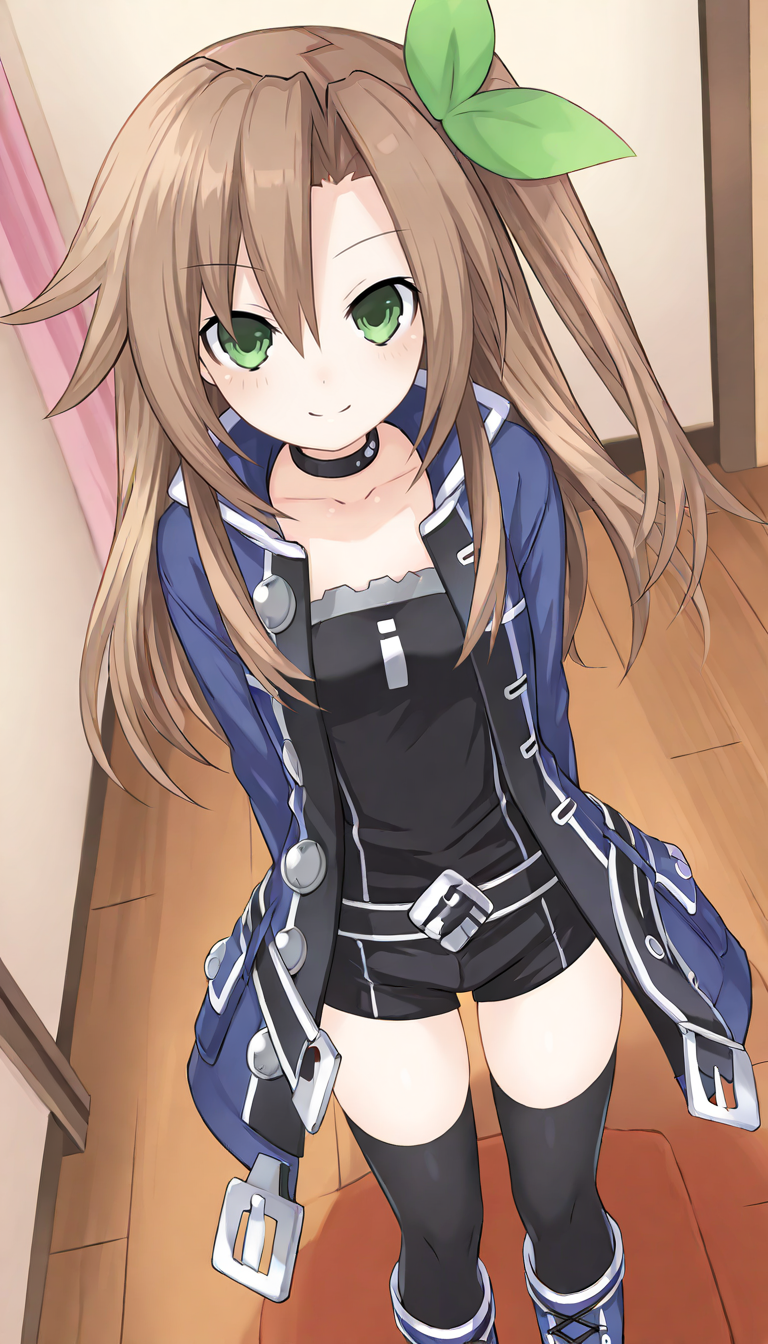 2811524965-763422660-1girl, solo, brown hair, long hair, green eyes, one side up, small breasts, smile, closed mouth, green hair ribbon, black choker.png